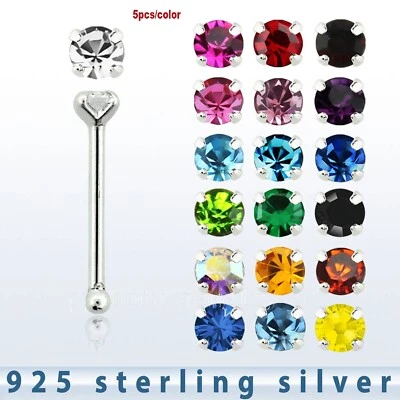 5pcs. 22G 1.4mm CZ Prong Set Nose Bone .925 Sterling Silver Nose Stud Ring - Image 1 of 3