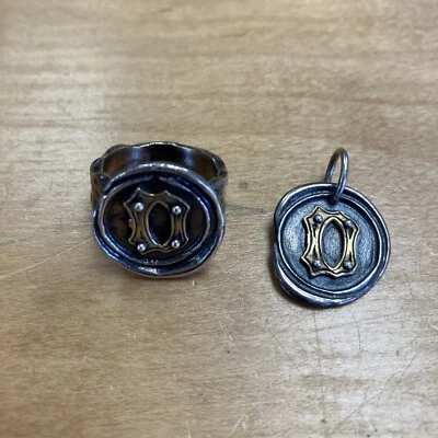 Waxing Poetic Sterling Silver Round Insignia Initial Letter D Ring and Charm Set - Image 1 of 4