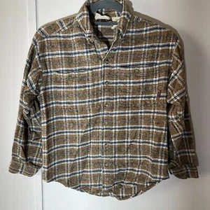 Parigi Boys Medium 12-14 Plaid Flannel Long Sleeve Brown Collared Pockets Casual - Picture 1 of 12