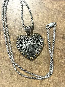 JCM INDONESIA 925 & 18K HEART PENDANT W/ 17" 925 BOX CHAIN - Picture 1 of 4