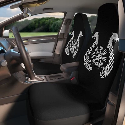 Vegvisir черные чехлы на сиденья - набор из 2 - норвежские языческие нордические руны асатру викингов - Изображение 1 из 4