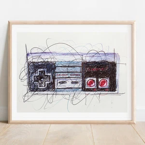 NES Controller Ballpoint Pen Print, Video Game Art Poster - Picture 1 of 3