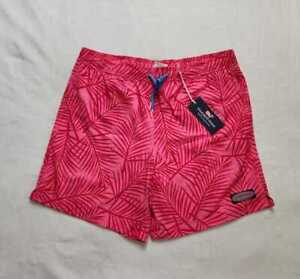 New men's Vineyard Vines 7" printed Chappy swim trunks pink palm fronds shorts