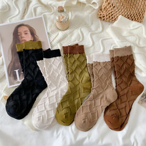 Fashion 5 Pairs Womens Cotton Socks Lot Diamond Solid Colors Casual Socks 6-9