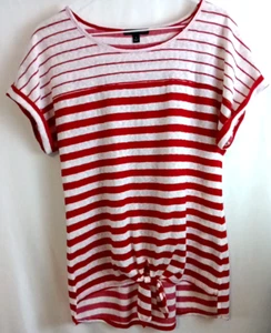 Signature 1 Studio Red & White Striped Short Sleeve Lightweight Top Sz S - Picture 1 of 6