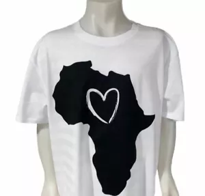Leisure Lounge Unisex M Heart Africa Graphic Novelty Short Sleeve Top White NEW - Picture 1 of 9