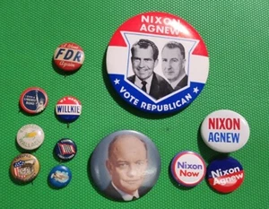 12 Politische Kampagne Pinback Buttons Ich will FDR wieder Nixon & andere - Bild 1 von 8