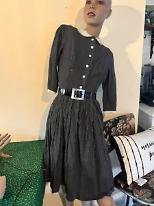 Vintage 50er Baumwollkleid, 50er Jahre schwarz weiß gestreift Shirtkleid Faltenrock - Bild 1 von 8