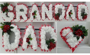 DAD Artificial Silk Funeral Flower Package Name Tribute Wreath HEART SON BRO - Picture 1 of 2