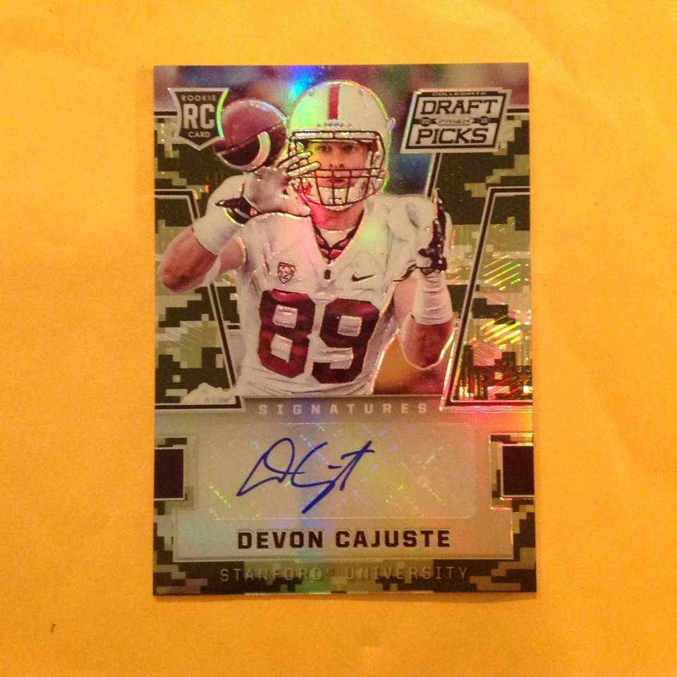 DEVON CAJUSTE #141 STANFORD 49ERS 040/199 made RC Auto 2016 PRIZM DRAFT CAMO - Image 1 of 1