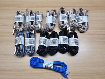 LOTE DE 14 CABLES MICRO USB A USB EQUIPO INALÁMBRICO DE 10' - NEGRO, GRIS, DORADO Y AZUL Foto 1 de 3