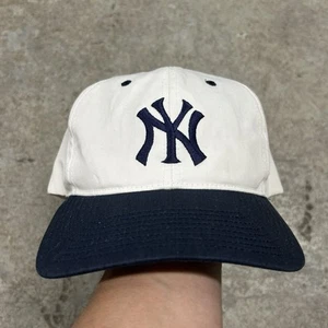 VINTAGE New York Yankees White Hat Cap Snapback Baseball MLB Rare 90s One Size - Picture 1 of 10