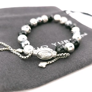 David Yurman Sterling Silver 8mm Black Onyx Hematite Elements Bead Bracelet - Picture 1 of 11