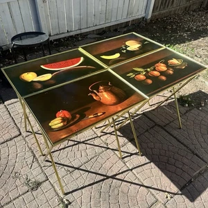 Vtg TV Metal Folding Trays (4) Still Art Signed Michael San Fratello Rare HTF - Picture 1 of 24