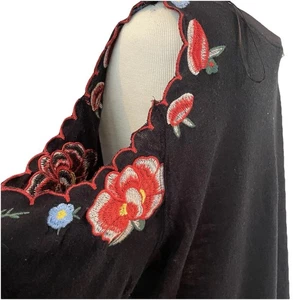 Umgee Damen Boho bestickt Blumen Ärmel Top Rüschenärmel XL schwarz - Bild 1 von 7