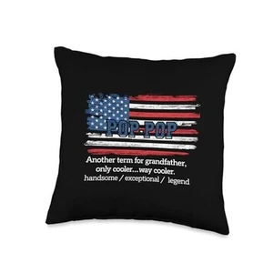 PopPop USA Flag Gift for Grandfather Fathers Day 4th of July Throw Pillow 16x16 - Picture 1 of 4