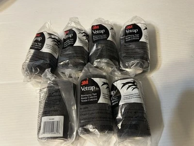 3M Vetrap Self-Adherent Bandaging Tape 4" x 5 yd Black 1410BK Lot of 7 New Seald - Image 1 of 4