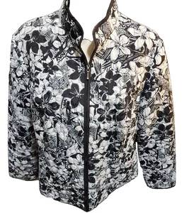 Requirements Quilted Jacket Women's L Floral Zip Lined Stand Collar Coat - Picture 1 of 9