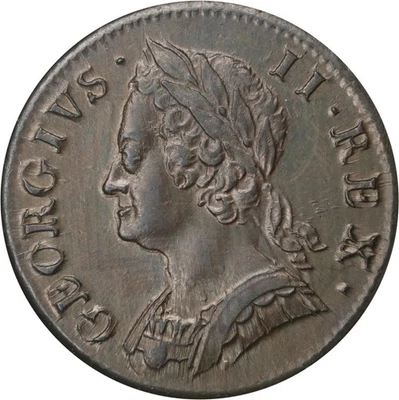 ENGLAND GEORGE II 1754 1/2D HALF PENNY COIN UNCIRCULATED ANACS CERTIFIED MS62-BN - Image 1 of 4