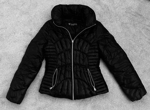 GUESS Jacket Women Size Small Black Puffer Full Zip Polyester Down EC - Picture 1 of 13