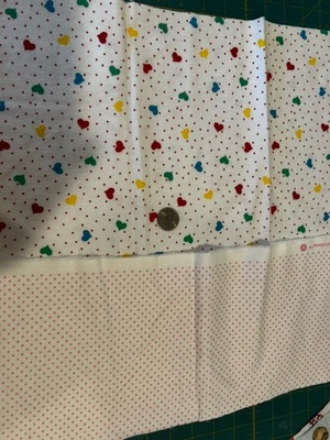 2 Pieces of  Cotton  Flannel: Colored Hearts & Pink Polka Dots Fabric. OOP - Image 1 of 2