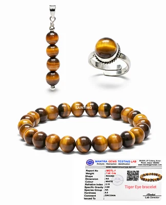 Conjunto de joyas de ojo de tigre natural: pulsera, anillo, colgante combinado | protección y enfoque Foto 1 de 4