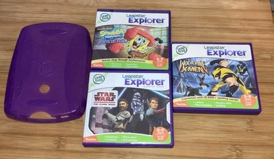 Lot 3 Leap Frog Leapster Explorer Games SpongeBob Wolverine SW Clone Wars + Case - Image 1 of 3
