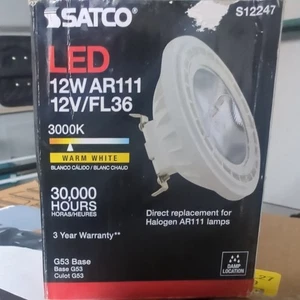 Satco 12w AR111 COB LED 900 Lumens G53 Base 3000K 12v 36 Degree Floodlight Bulb - Picture 1 of 1