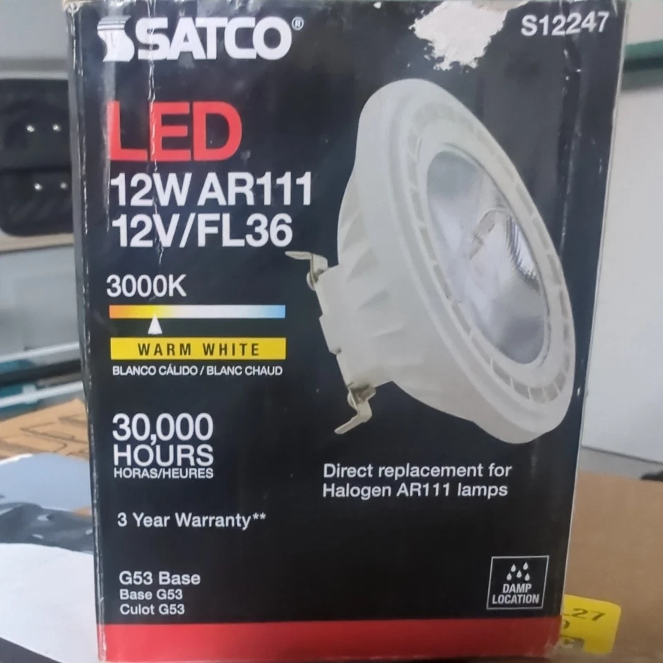 Satco 12w AR111 COB LED 900 Lumens G53 Base 3000K 12v 36 Degree Floodlight Bulb - Image 1 of 1