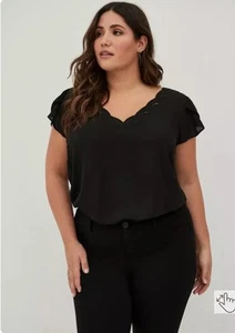 Torrid Georgette Embroidered Top Size 1X NWT Tulip Sleeves Blouse Glam Classic - Picture 1 of 12