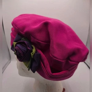 Maggie Mae Adjustable Elegant Fuchsia Purple Floral Applique Hat - Picture 1 of 6