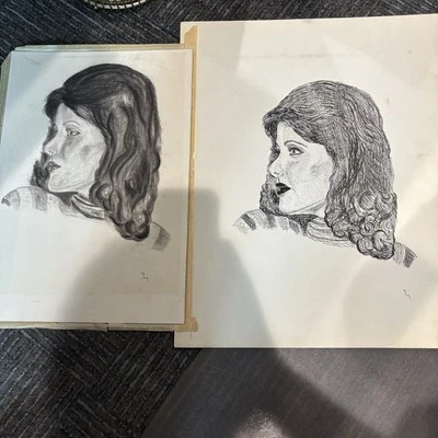 De colección Original Carbón Dibujo Retrato De Mujeres En Arte Boceto 17x12” + Impresión? Foto 1 de 4