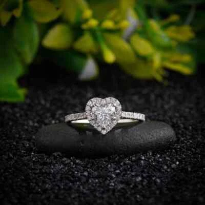 14k White Gold 1.80TCW Heart Lab Grown/CVD Diamond Ring For Valentine's Day Gift - Image 1 of 4