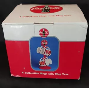 Coca Cola 4 Collectible Mugs With Mug Tree NEW ❤️🤍 - Picture 1 of 5