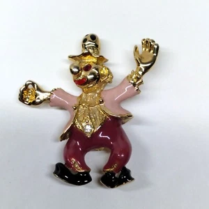Vintage Circus Party Carnival Clown Brooch Pin Pink Black Enamel Rhinestones - Picture 1 of 3