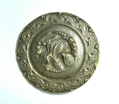 Large Antique Reproduction Brass Colored Flower Floral Metal Shank Button 1-3/8" - Image 1 of 4