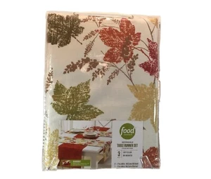 3 Piece Fall Autumn Thanksgiving Leaves Reversible Table Runner Food Network - Picture 1 of 12