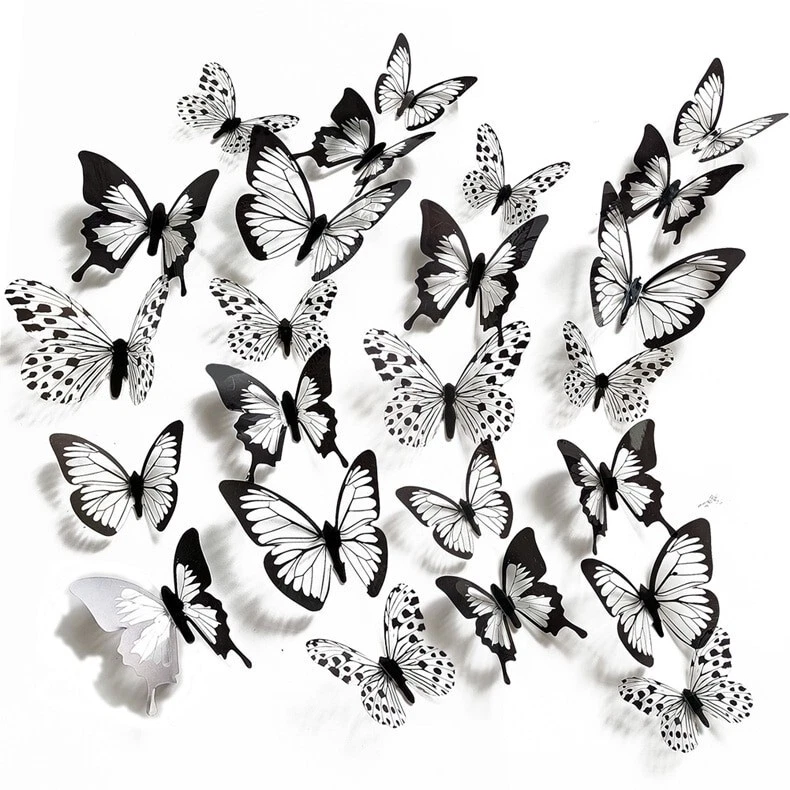 24 Piezas Calcomanía de Pared Mariposa 3D Pegatina Extraíble Dormitorio Fiesta Decoración del Hogar Blanco Foto 1 de 4