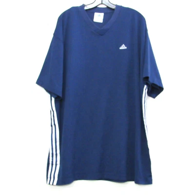 Camisa Adidas Para Hombre 2XL Fútbol Fútbol Azul Atlética Manga Corta 3 Rayas Borde Foto 1 de 4