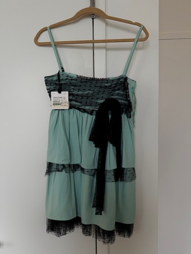 Abito rosso Valentino verde nero davanti dettaglio pizzo fiocco taglia 40 XS S