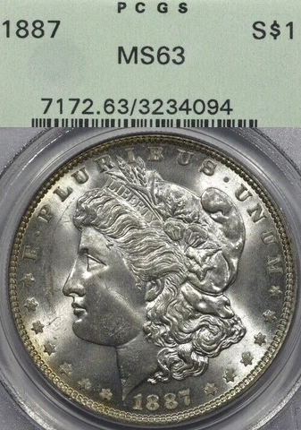 1887 $1 PCGS MS63 OGH Morgan Silver Dollar Cover