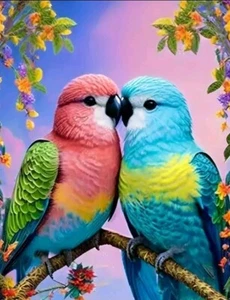 Colorful Parrots Snuggle on Branch 5D Diamond Art Painting Kit Round 30x40cm - Picture 1 of 7