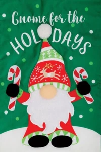 Gnome for the Holidays, Christmas, Applique Garden Flag 12" x 18", Custom Decor - Picture 1 of 1