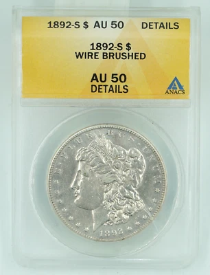 1892-S ANACS AU50 detalles Morgan dólar de plata alambre cepillado Foto 1 de 2