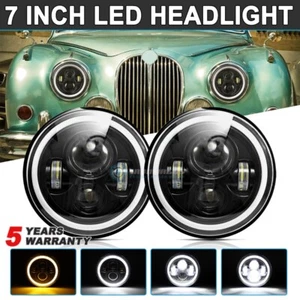 2Pcs 7" Upgrade Round LED  Headlamp Headlights With Angel Eyes For CLASSIC CARS - Picture 1 of 12