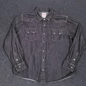 Levis Denim Pearl Snap Western Shirt Mens 2XL Black Sawtooth Pocket Cowboy Rodeo - Picture 1 of 14