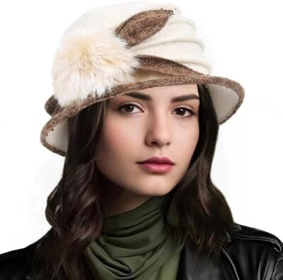 Women Felt Bucket Hat Vintage Floral Wool Dress Winter Hats - Image 1 of 4