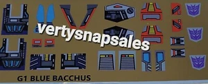 Transformers G1 Repro Stickers For G1 BLUE BACCHUS PRECUT - Picture 1 of 1