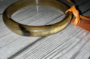 Vintage African Tribal Handmade Bone Bangle Bracelet Tiger Eye 3.75 Inch Diamete - Picture 1 of 3