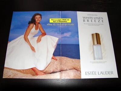 ESTEE LAUDER Fragrâncias 2 Páginas IMPRESSÃO ANÚNCIO 1996 ELIZABETH HURLEY Brisa de Linho Branco - Imagem 1 de 2